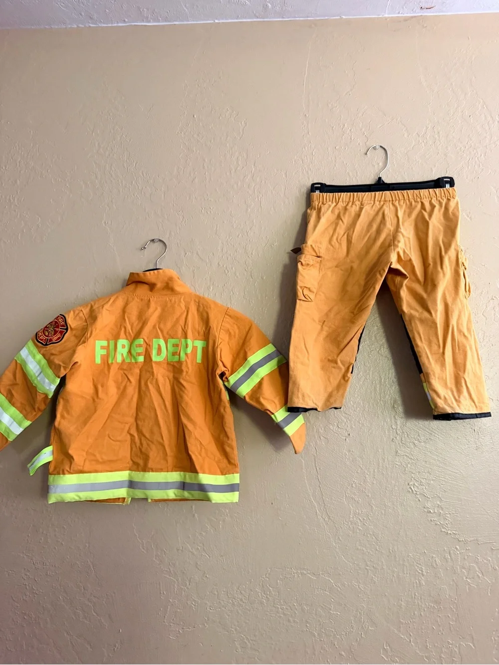 Kids Orange Firefighter Costume Jacket & Pants Set